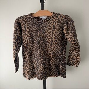 Vintage Lambswool Angora Leopard Print Sweater Pullover Crewneck Tan Black Small